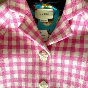 Gucci Girls Peacoat Checkered Wool Cat Coat